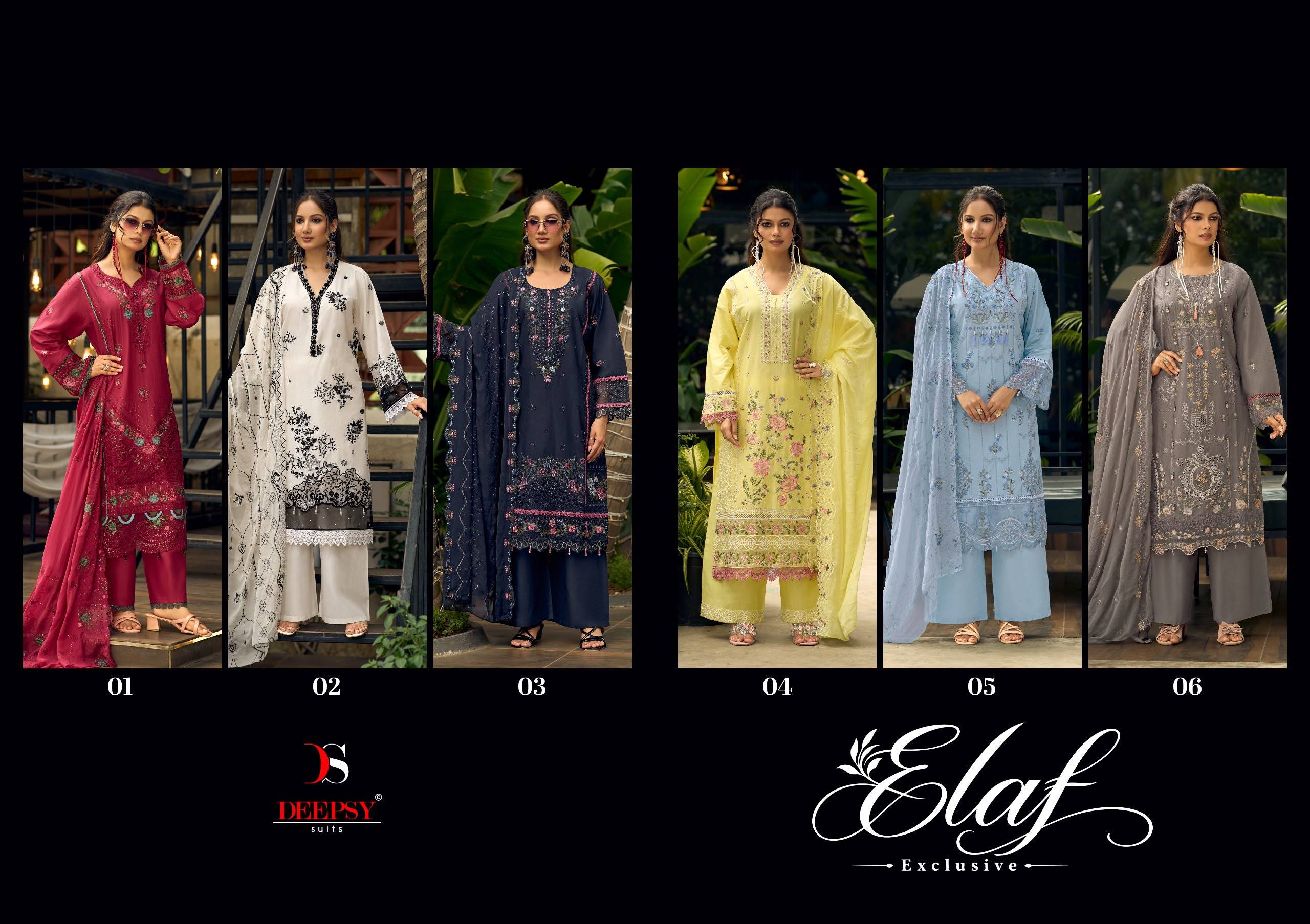ELAF BY DEEPSY SUITS 01 To 06 Series Indian Traditional casual wear Pakistani pure cotton dresses At Wholesale Price